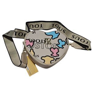 New Tous Heart Shaped Crossbody‎ Bag Puzzle Pattern Multicolor Leather Handbag